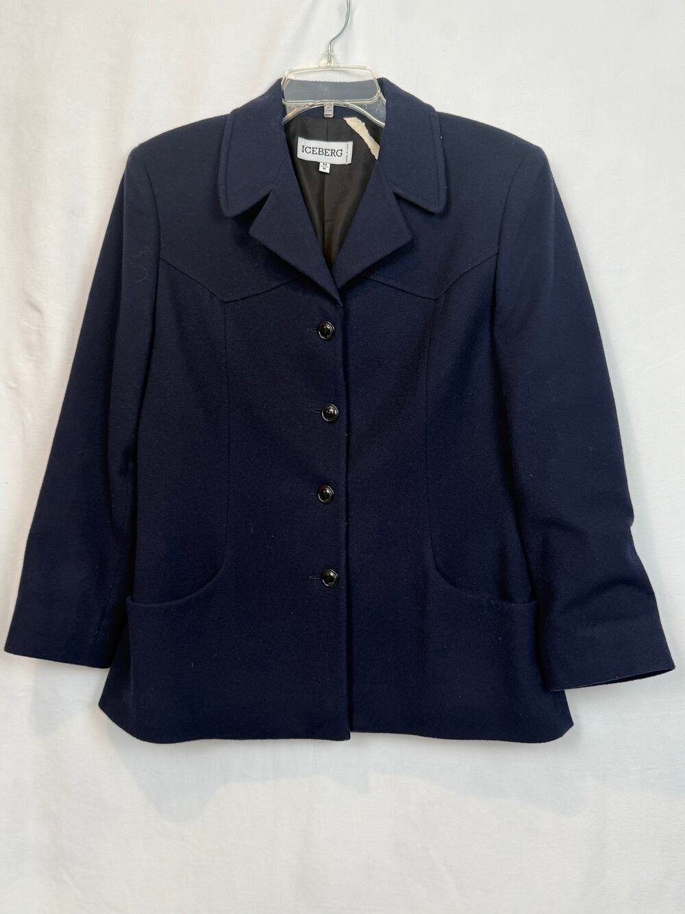 Iceberg Vintage 1994 Navy Wool Cashmere Blazer Italy Size 44 M Luxury